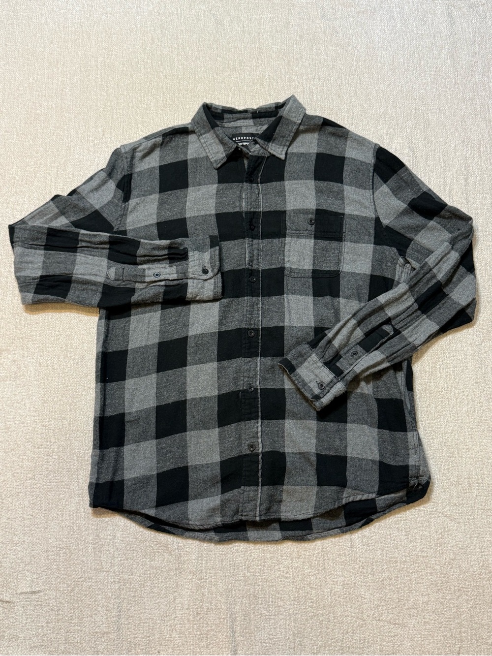 Aeropostale Air Softspun Flannel Mens L Black Gray Plaid Y2K Grunge Shirt